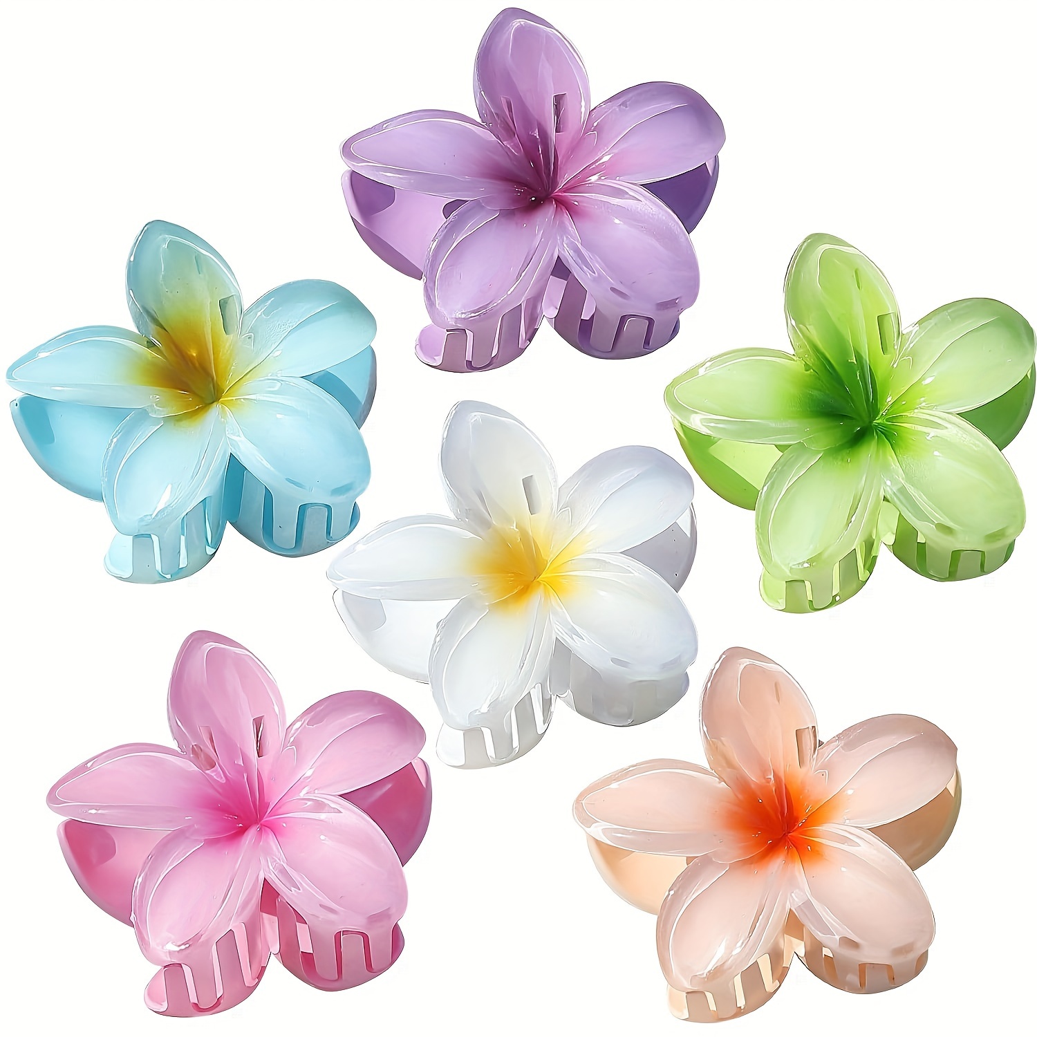 

floral Grip" 6-piece Elegant Hawaiian Flower Hair Claw Clips - Large, Non-slip Shark Clips For Thick Hair - Cute & Stylish Women's Hair Accessories