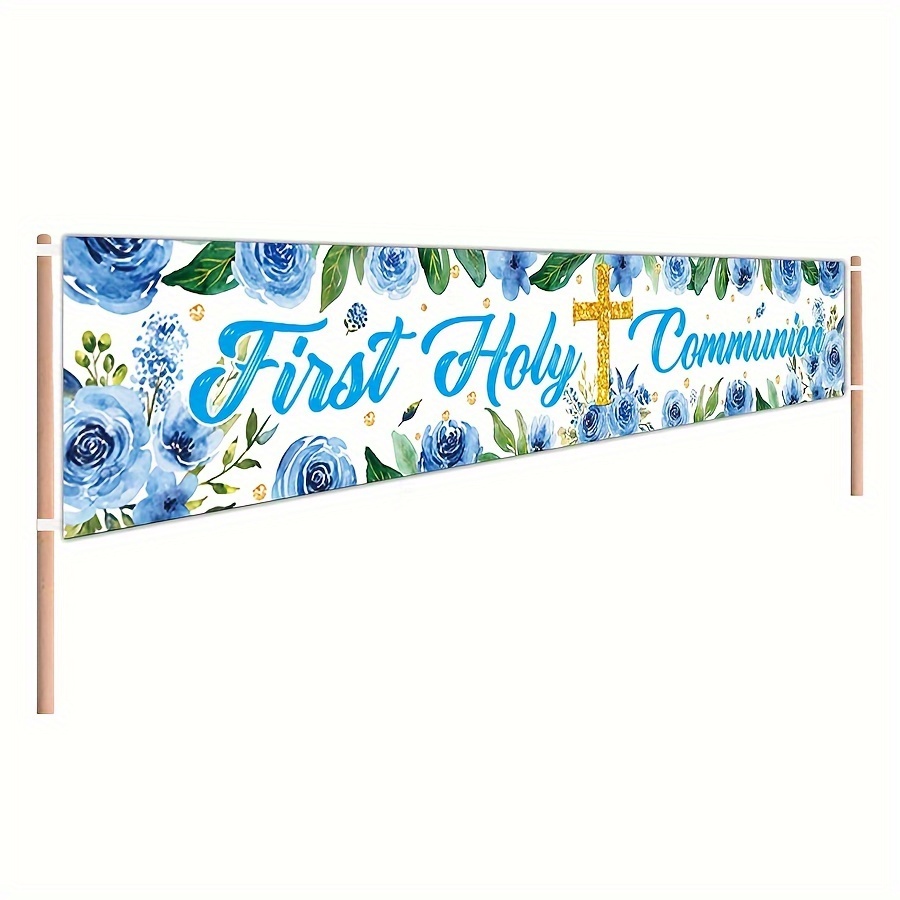 Blue Floral First Holy Communion Fabric Banner, Stake-mounted Garden ...