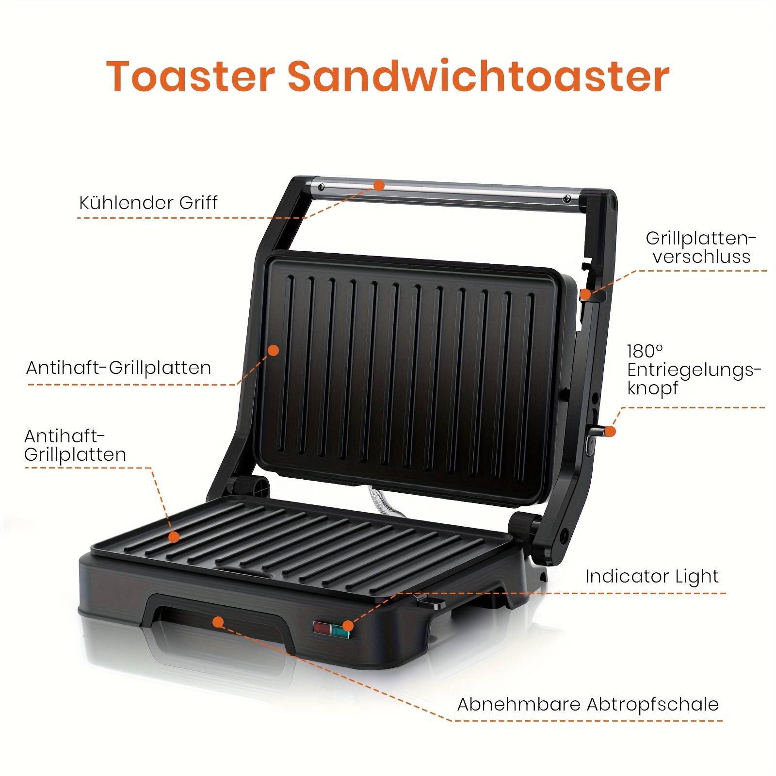 Image of Superlex Electric Contact Grill 850w - Plates, 180° Opening, Compact With Temperature Control - For Sandwiches, Panini, Breakfast, Bbq, Travel, Small Kitchen