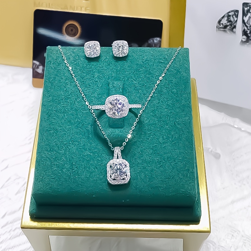 

Elegant 4-piece Jewelry Set, Rhinestone Studded Necklace, Ring And Earrings, Simplistic Design, Ideal For Daily Wear, Vacation Style, Minimalist Fashion