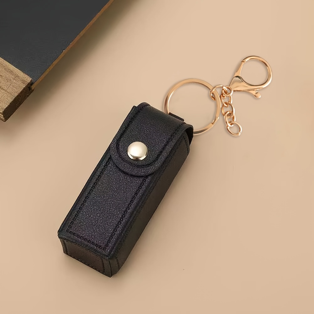 TEMU Lipstick Holder Keychain, Portable Chapstick Case With Snap Button, Mini Lip Balm Storage Pouch Bag Charm For Women Handbag Key Ring Accessory