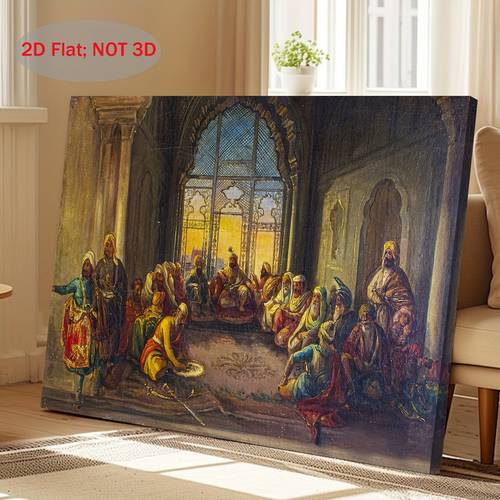 2d flat 2d flat 1pc 2d flat canvas artwork featuring sikh art of sher 1807 1843 seated with his in the fort this vintage art print is a gift and a lovely present for family