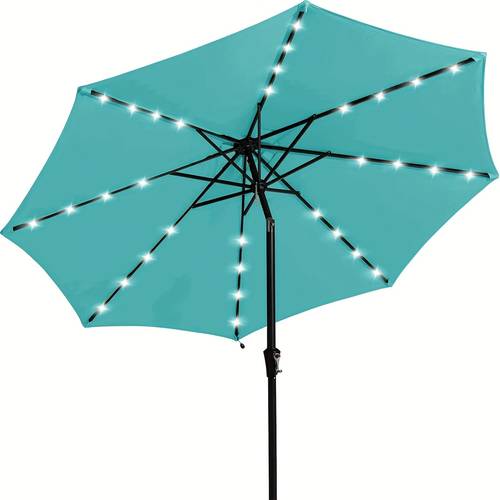 9ft solar powered led lighted patio umbrella with crank and tilt uv protection outdoor market umbrella