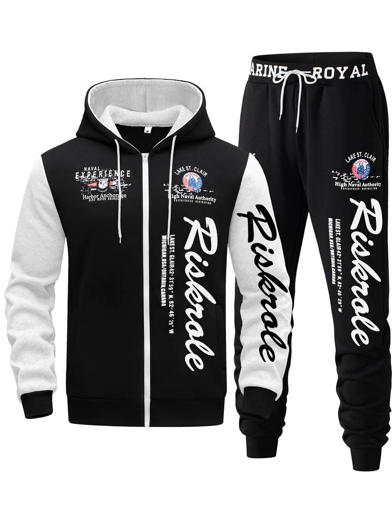 Ensemble Survêtement Homme 2 Pièces - Veste à Capuche Et Pantalon Jogging Chaud D'hiver