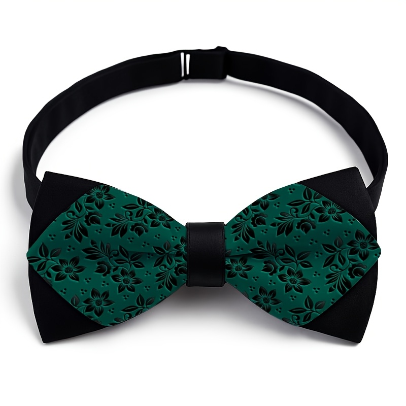 TEMU 1pc, Base vert foncé avec nœud papillon à motif floral , idéal pour les fêtes, , tenues formelles, , activités de , anniversaires, entretiens et