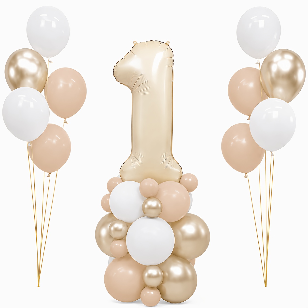 Image of White Golden First Birthday Balloons, Beige Number 1 Balloon Set For Birthday Party, Shower, Wedding & Outdoor Party Decorations,suitable For Christmas