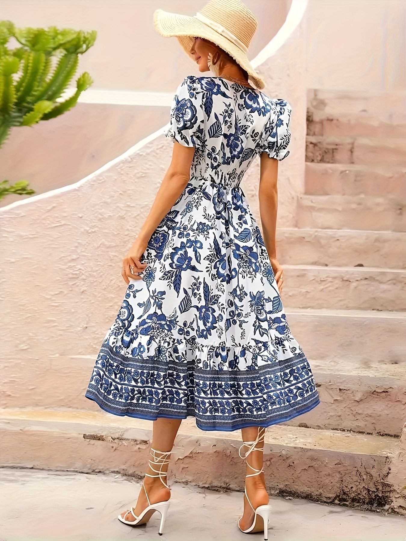 v neck floral print a line dress breathable flowy short Temu