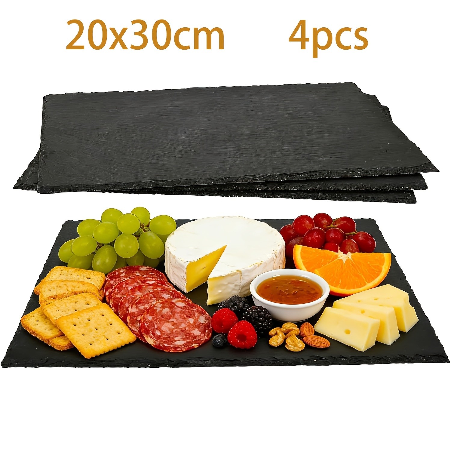 TEMU Dofiki Lot de 4/8 sets de table en ardoise noire 200x300mm, assiette à fromage et sushi, assiette à steak, assiette de - et barbecue, convient