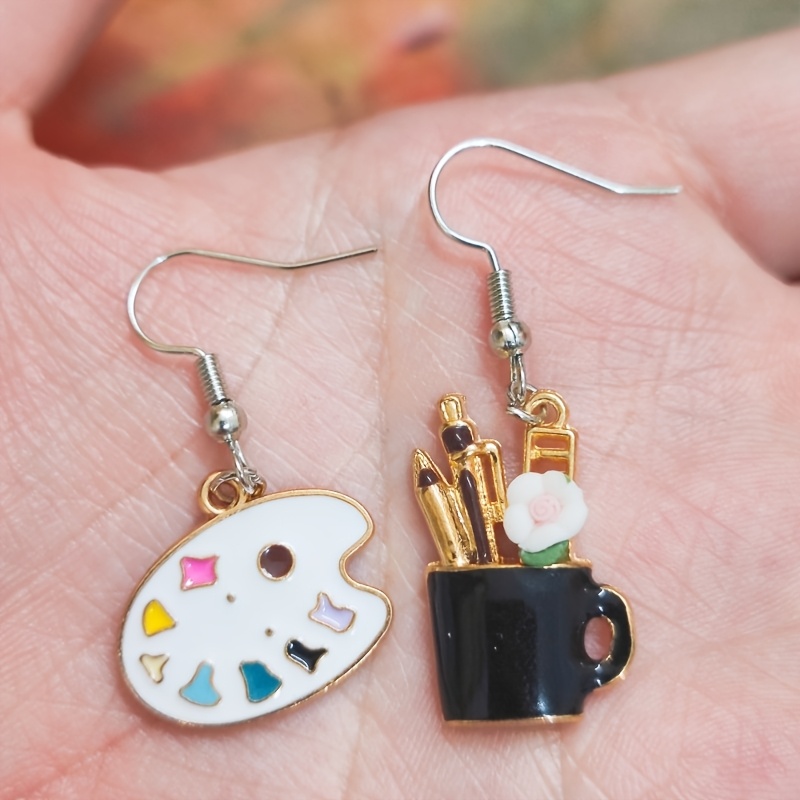 TEMU 1 Pair Painter Earrings Palette Canvas Painting Brush Art Craft Student Teacher Ear Studs