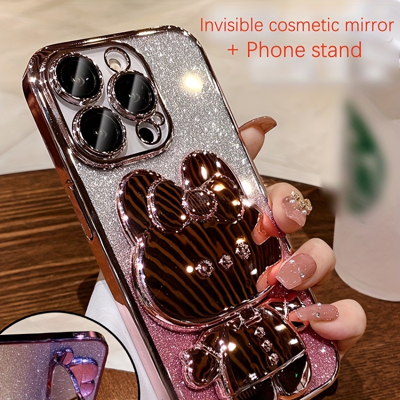 

1 Deluxe Electroplated Case For Iphone 15/14/13/12/11pro Max, Romantic - Cute Bunny Phone Holder And Hidden Holder - Shockproof Ultra-thin Protection, Easter - Valentine's Day Gift