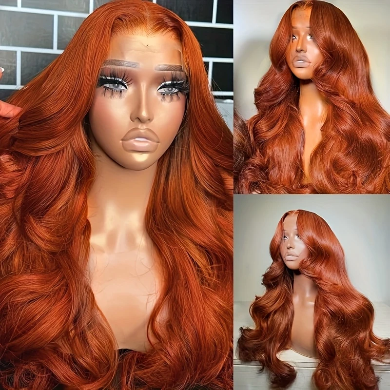 350 ginger human hair lace front wig 13x6 hd glueless wig 200 density body wave 20 38 inch for women of all versatile hairpiece highdensity hairpiece protective hairstyle beauty accessory details 9