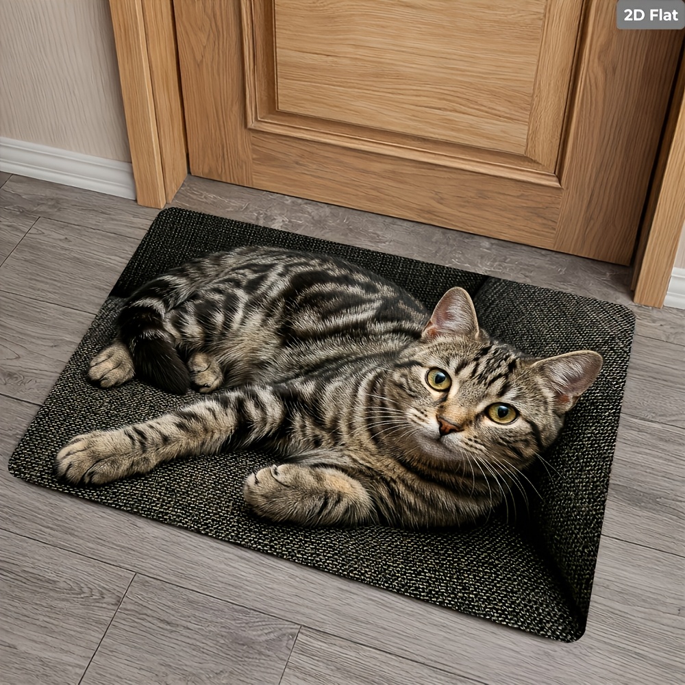 TEMU 1pc Hd 2d Flat Printed Floor Mat, Striped Pattern Doormat, Nordic Style Living Room Rug, Bedroom Bedside Rug, Suitable For Doorways, , ,