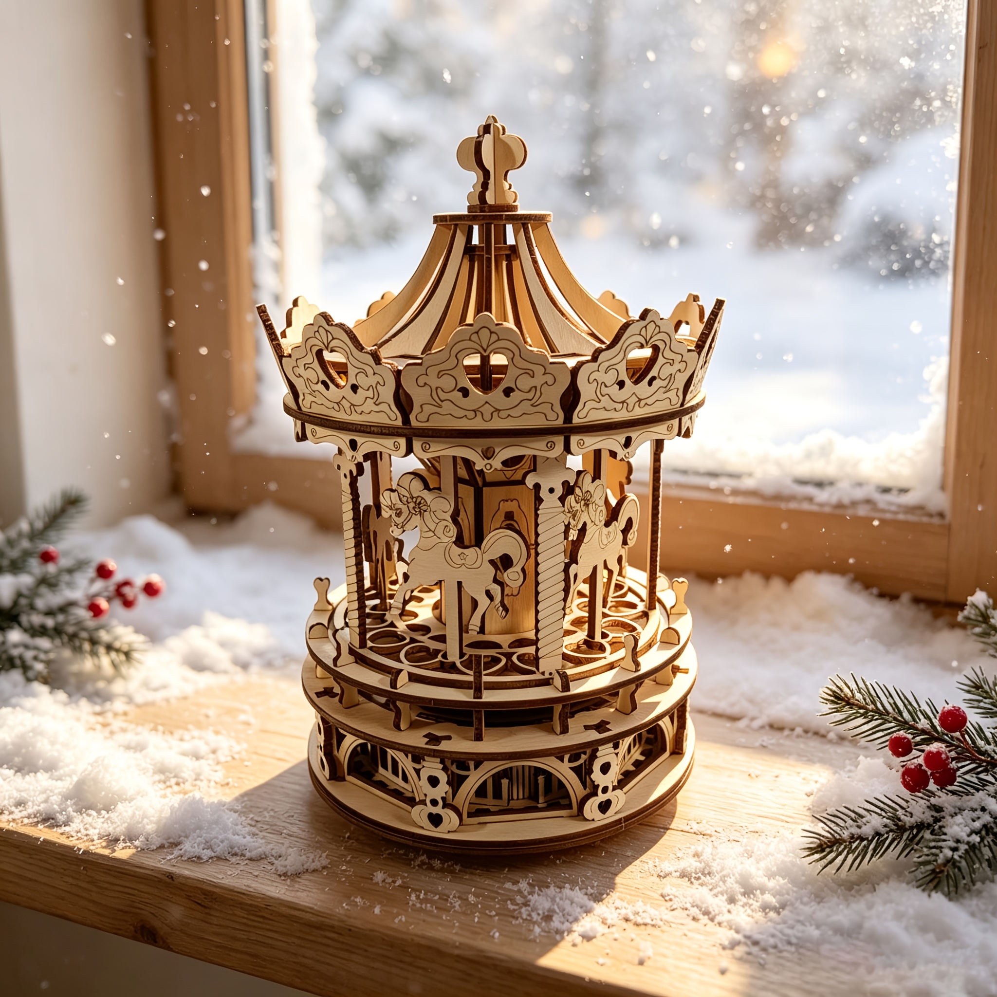3D Wooden Carousel Mechanical Music Box Puzzle