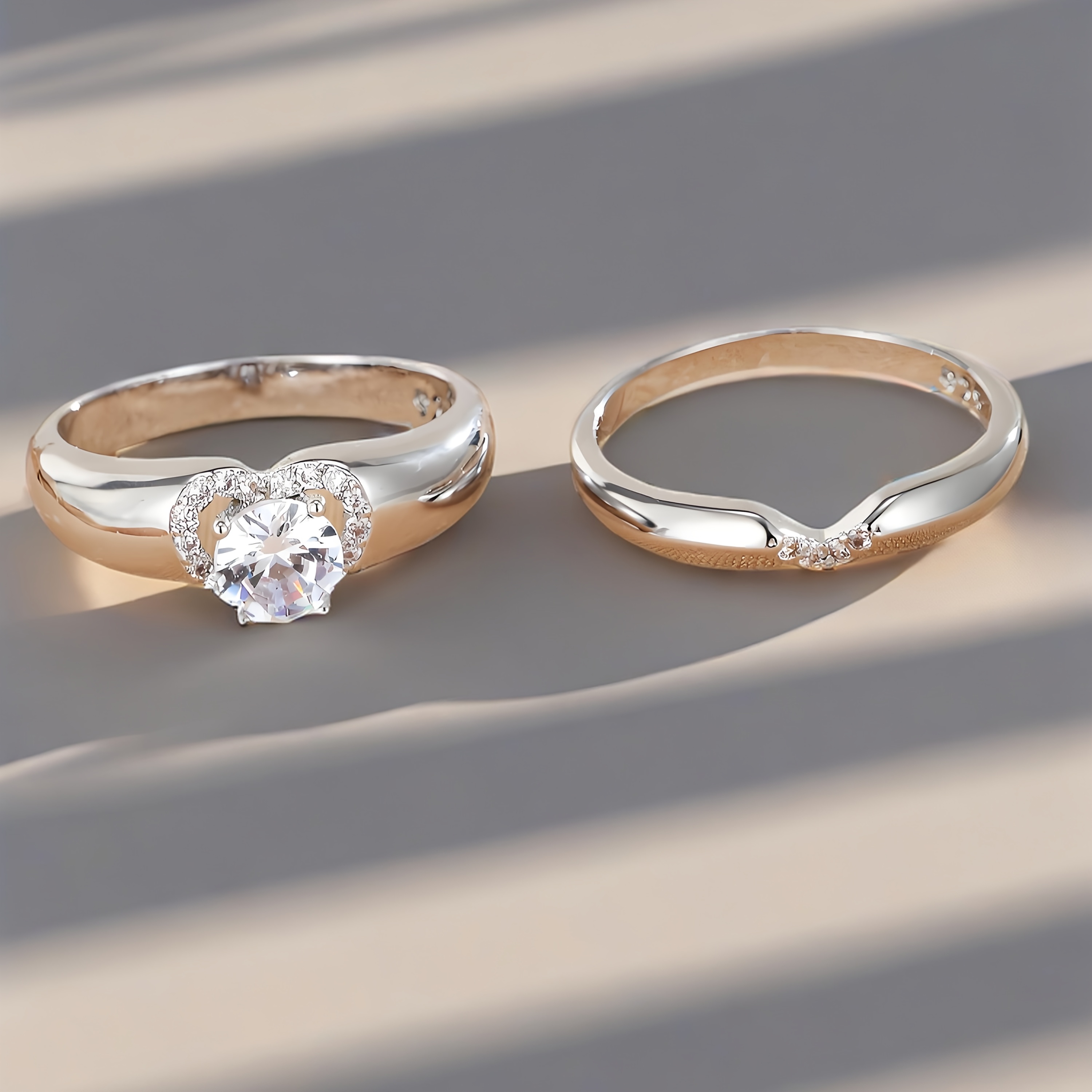 French Heart Shaped Couple Rings Set