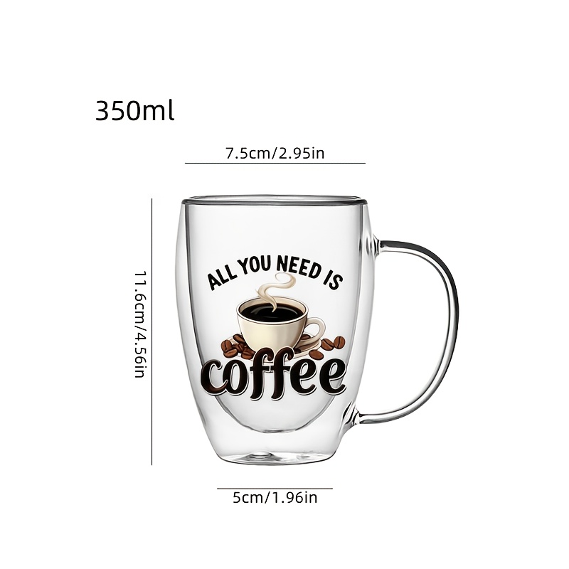 TEMU 1pc Insulated Glass Coffee Mug With Handle, Printed Heat-resistant Tumbler, High Borosilicate Glass Anti-scald Coffee Mug, Tea Cup, Suitable For