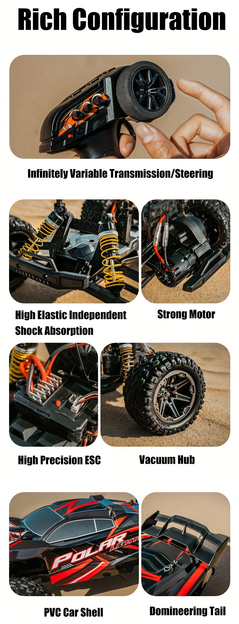 all terrain high speed off road rc car 70km h 150m remote control distance 2 4ghz remote control outdoor sports racing drifting 7 lighting modes carbon brush motor birthday gifts details 4
