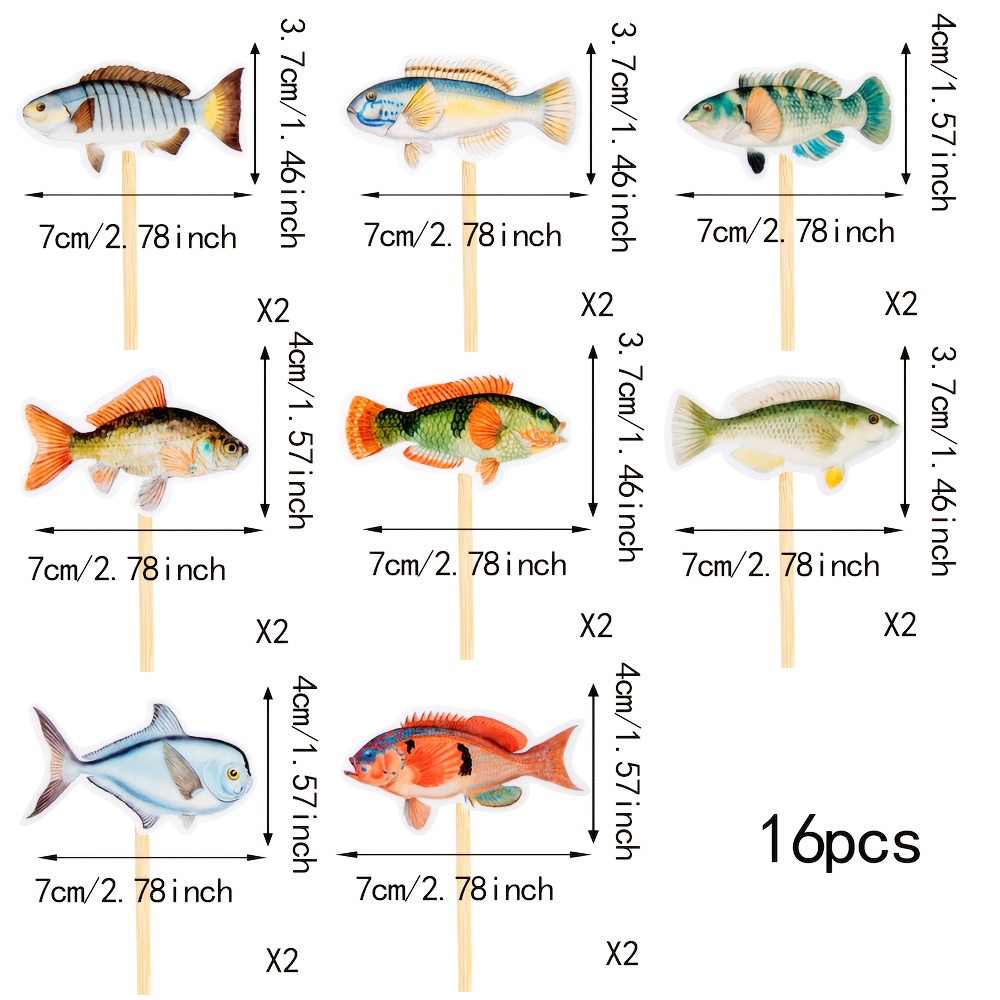 Image of Birthday Decorations, 16pcs Fish Cup Cake Decorations For A Fishing-themed Party, Tropical Party Cake With Underwater Decor Items, Halloween, Christmas