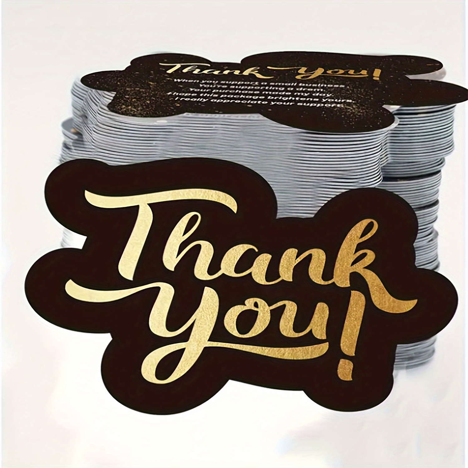 TEMU 100pcs Elegant Black & Golden Thank You Cards For Small Businesses - Double-sided With Notes Included, Use