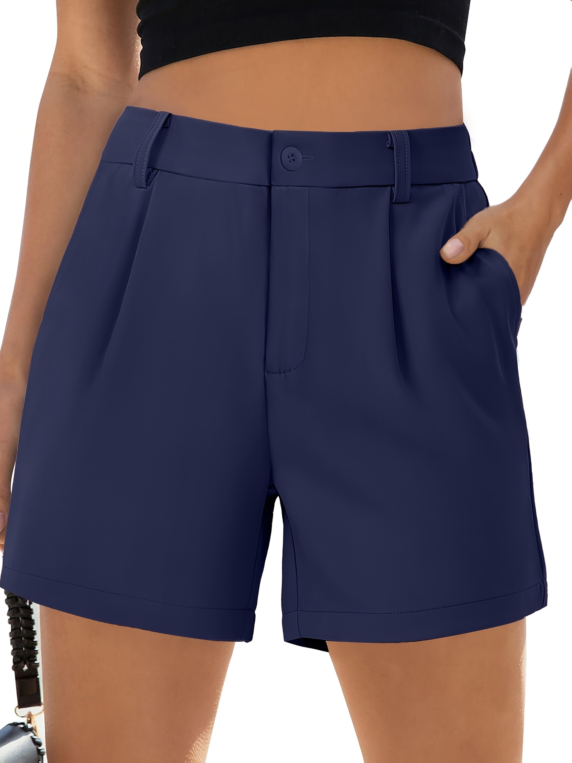 Plus Size Women'S Casual Dress Shorts High Waisted Inch Tailored  Elastic Waistband Pleated Shorts Pockets Daily Work Travel Vacation Beach 