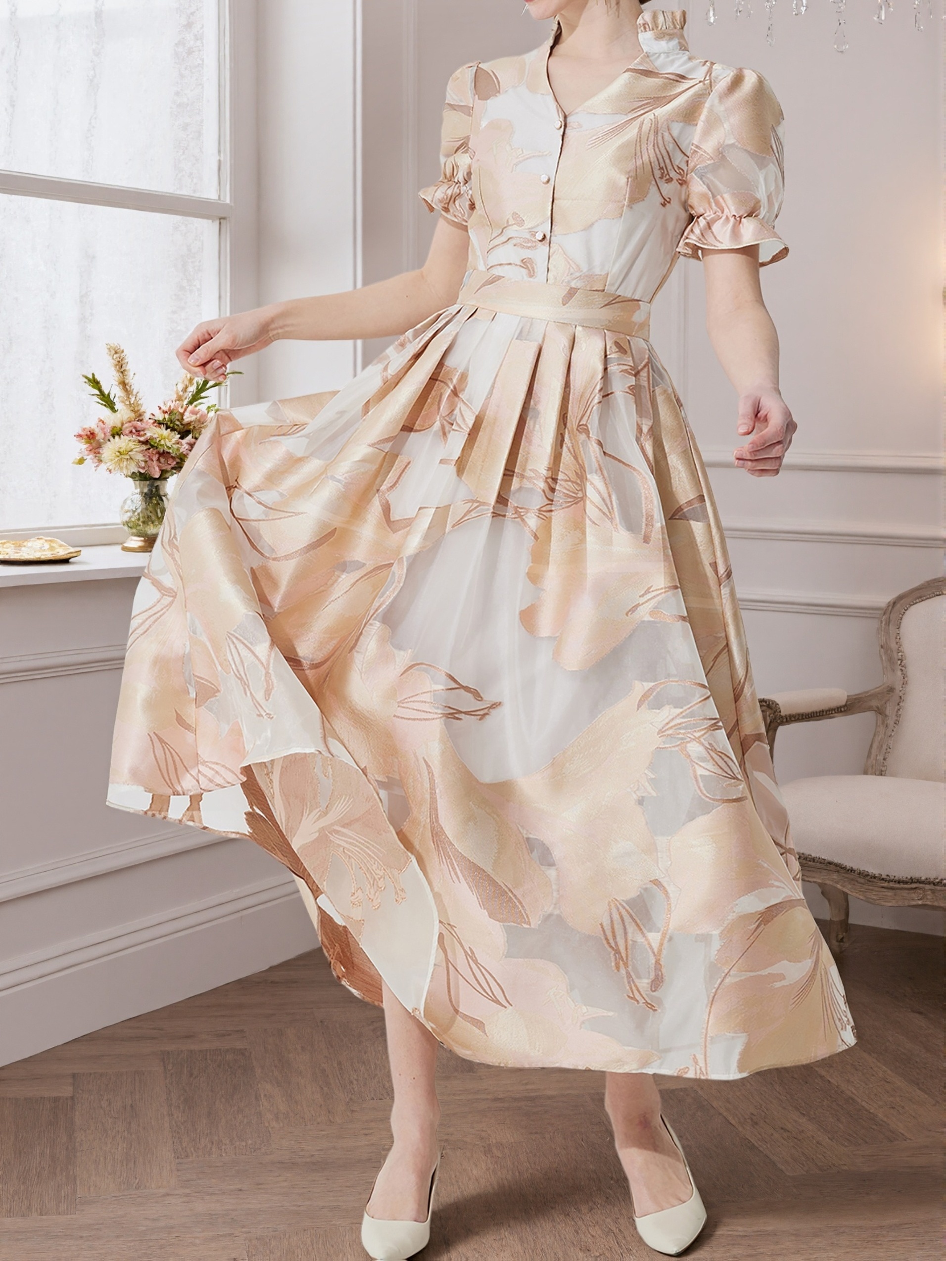 chinese dress ladies Modest Long Sleeve A-Line Organza Wedding Dress – HAREM's Brides main image 0
