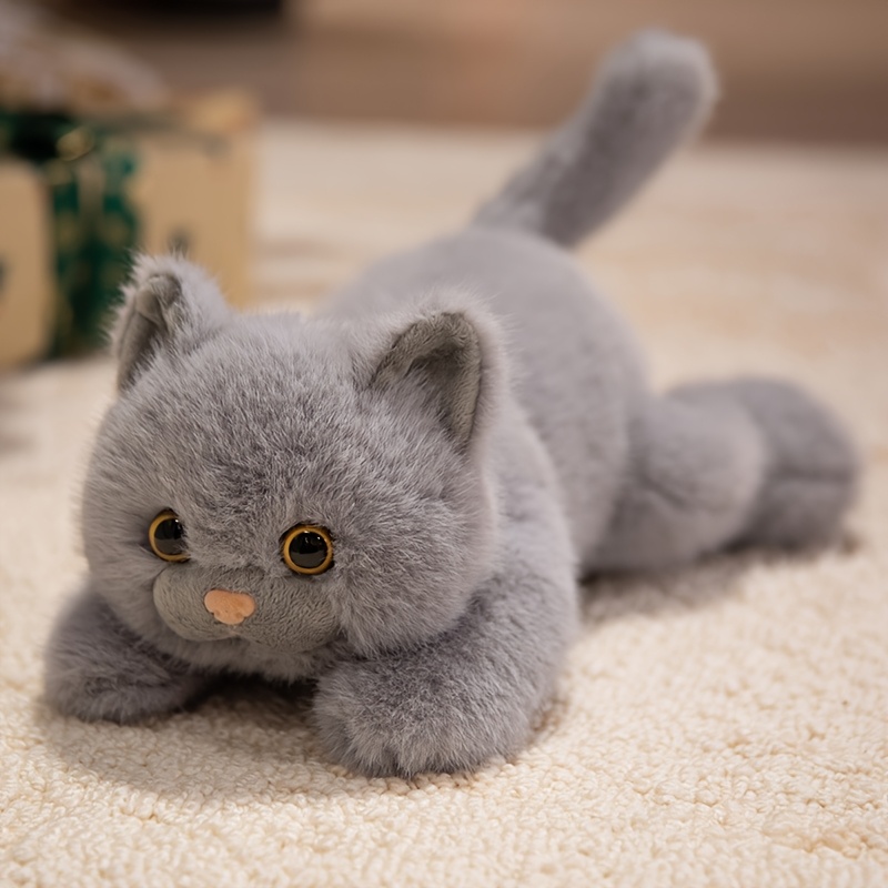 Image of Adorable Cat Plush Toy Stuffed Animals Grey/black/tabby/calico Designs For Nursery Decor & Cat Lover Gifts