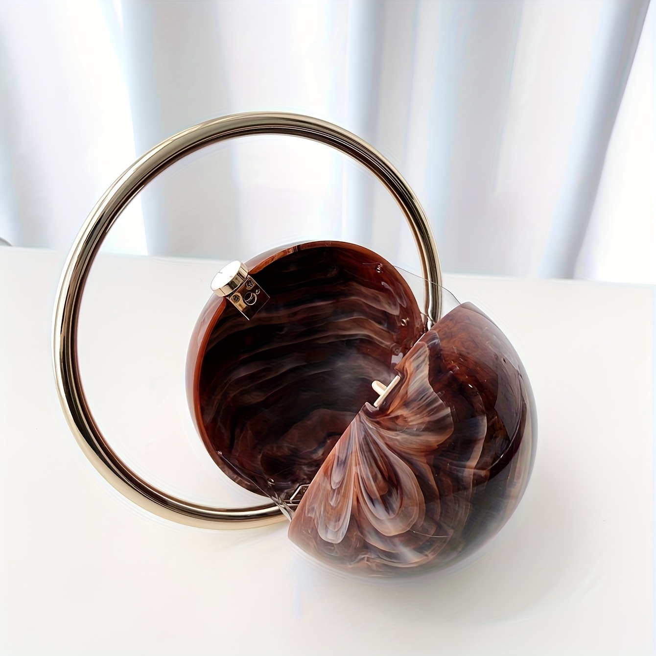 Women'S Large Capacity Marble-like Brown & Golden Marble Texture Handbag - Elegant Luxury Evening Clutch with Golden-Tone Hardware, Detachable Strap, Golden-Tone Buckle Closure, Versatile for Parties & Formal Events