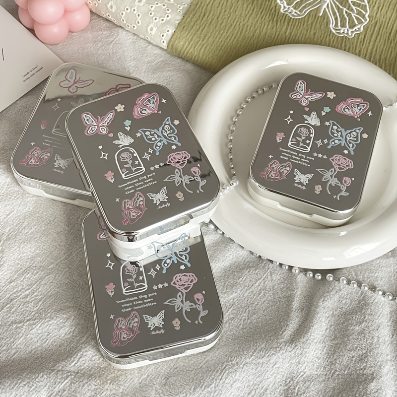 Simple Butterfly Mirror Portable Cosmetic Contact Lens Case Contact Lens Case Companion Double Box Glossy Storage Box Two Pairs