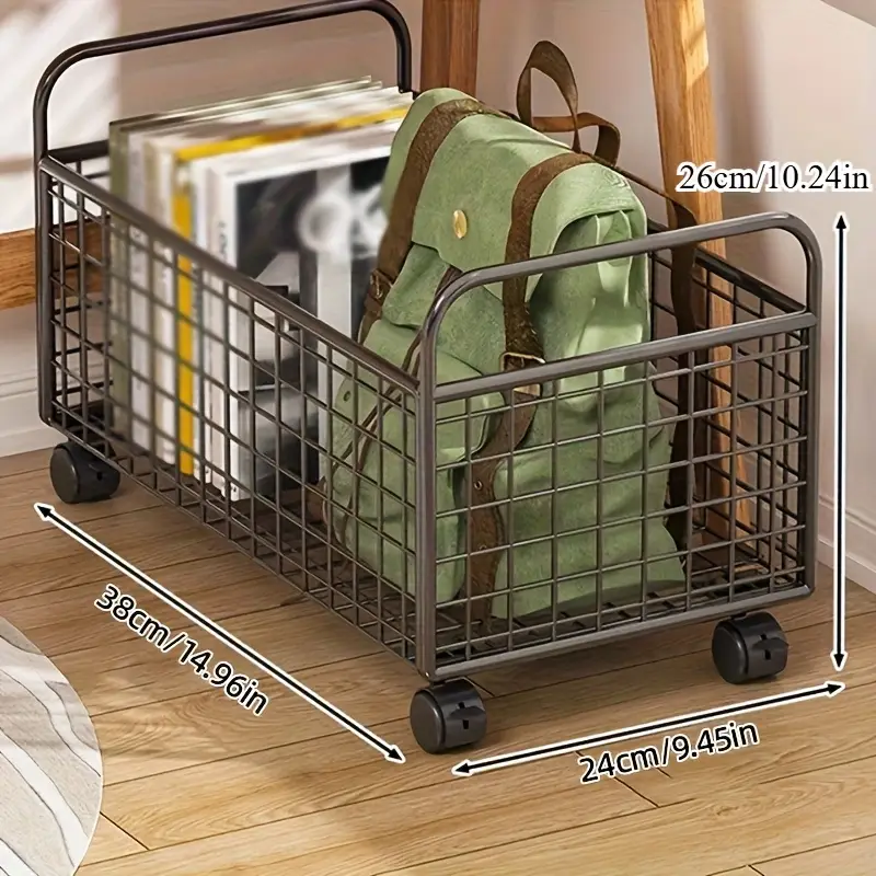 durable metal bookshelf with storage basket and wheels stackable space saving organizer for office living room classroom or reception black white 38 0cm x 24 0cm x 21 01cm suitable for easy to assemble classroom storage stackable design metal structure bookcase Product details 1