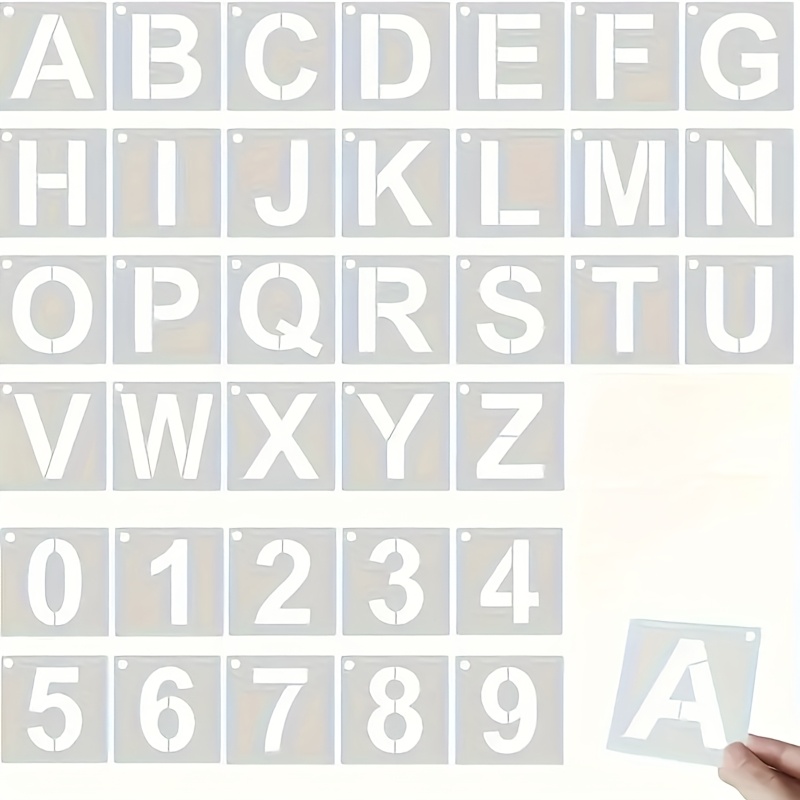 E-shop 36-teiliges Buchstaben- und Zahlen-Malvorlagen-Set - Waschbare Wiederverwendbare Kunststoffformen,
