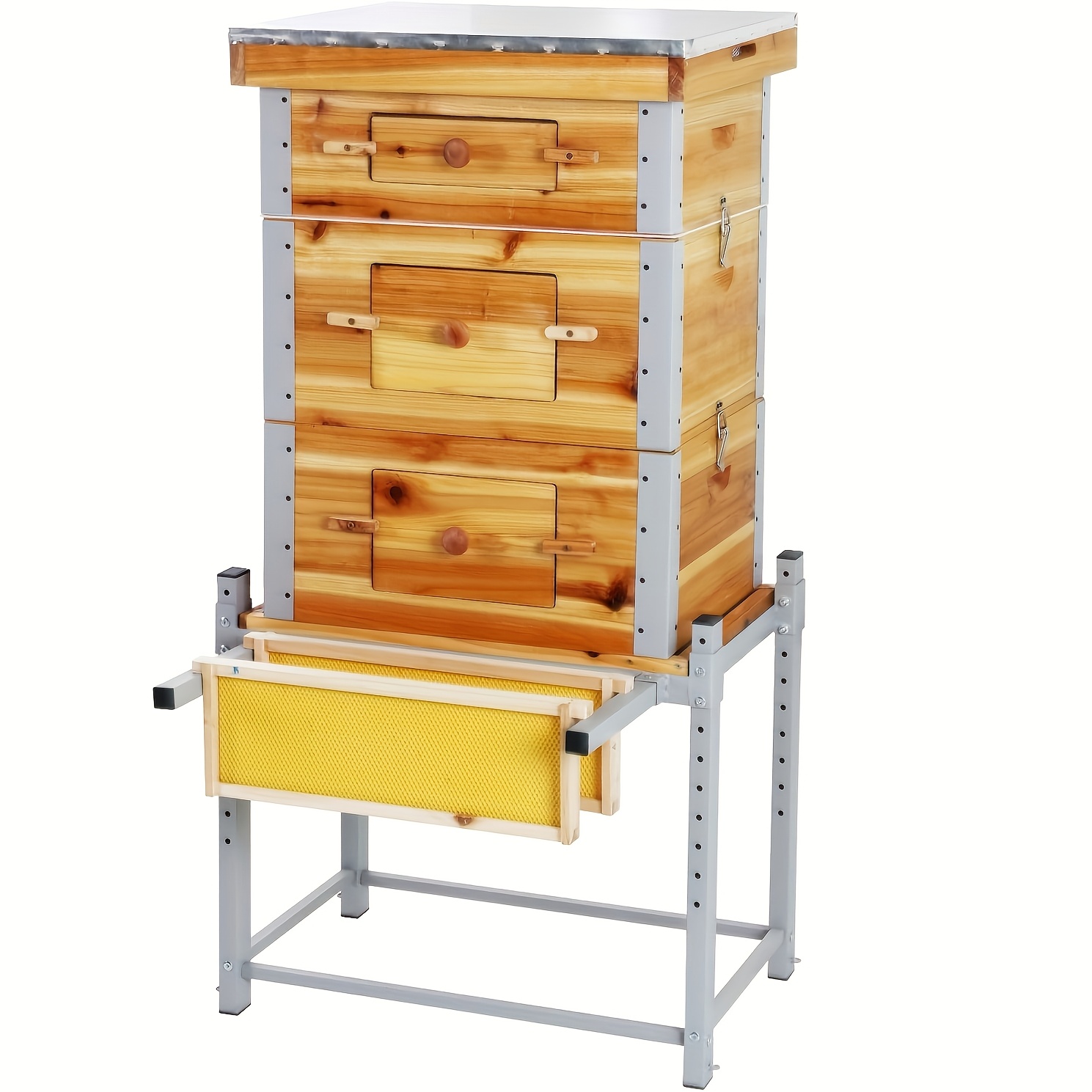 

Gutinneen Bee Hive With Metal Frame And Stand, 10-frame Beehive In 100% Beeswax, Bee Hives Box Includes Wooden Frames & Waxed Foundations