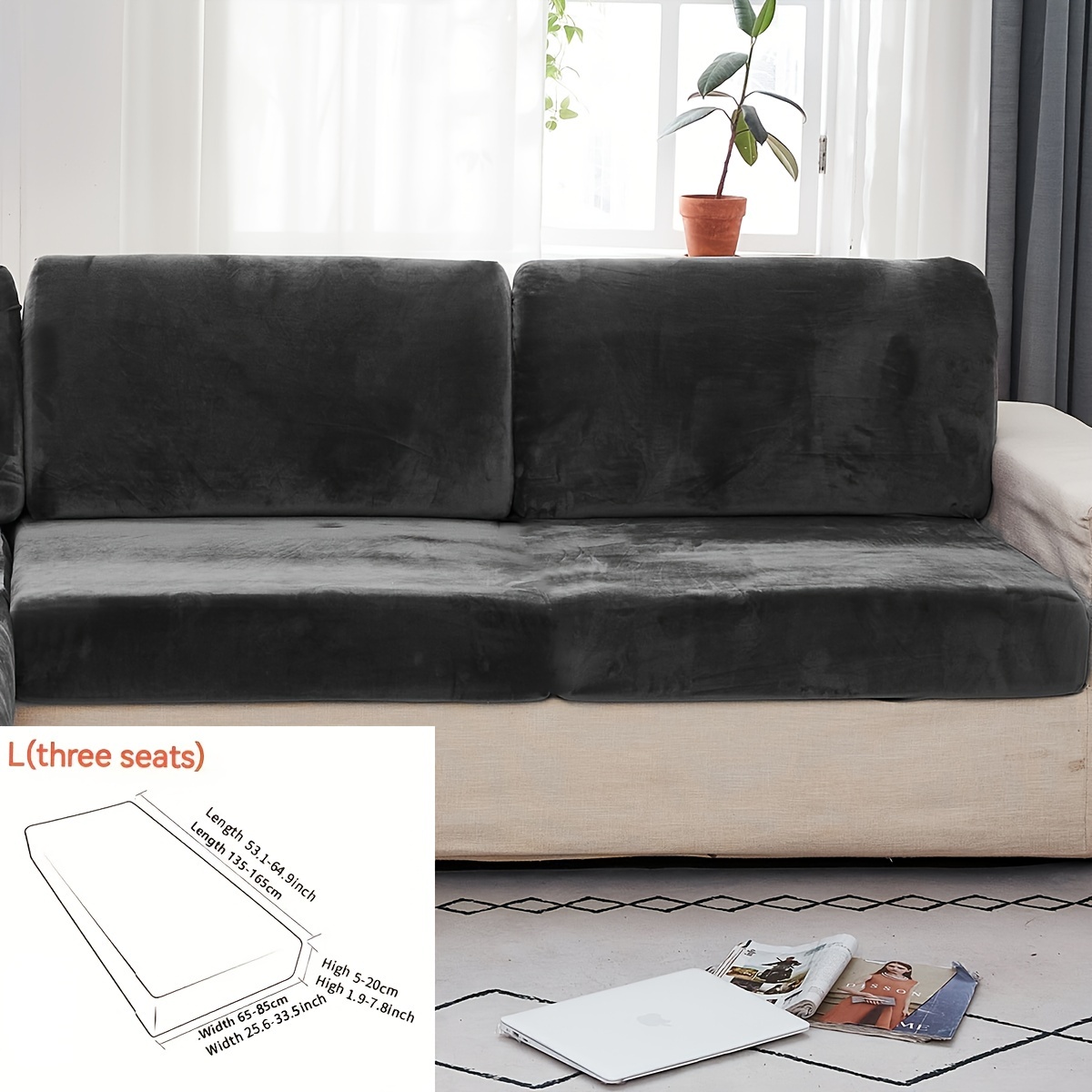 Image of 1pc Velvet Sofa Cover, , Furniture Protector, Easy To Clean, Stretch Fabric, Full Coverage Universal Non-slip Sofa Cover, Cat Scratch Resistant, Backrest Cover, Seat Cushion Cover, Pillowcase, Use