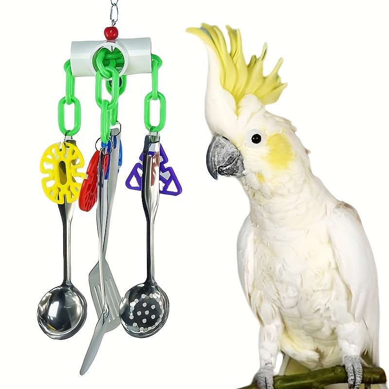 

1pc Stainless Steel Spoon And Shovel Parrot Toy For Medium To Large Birds - Durable Metal Cage Accessory For Chewing And Play