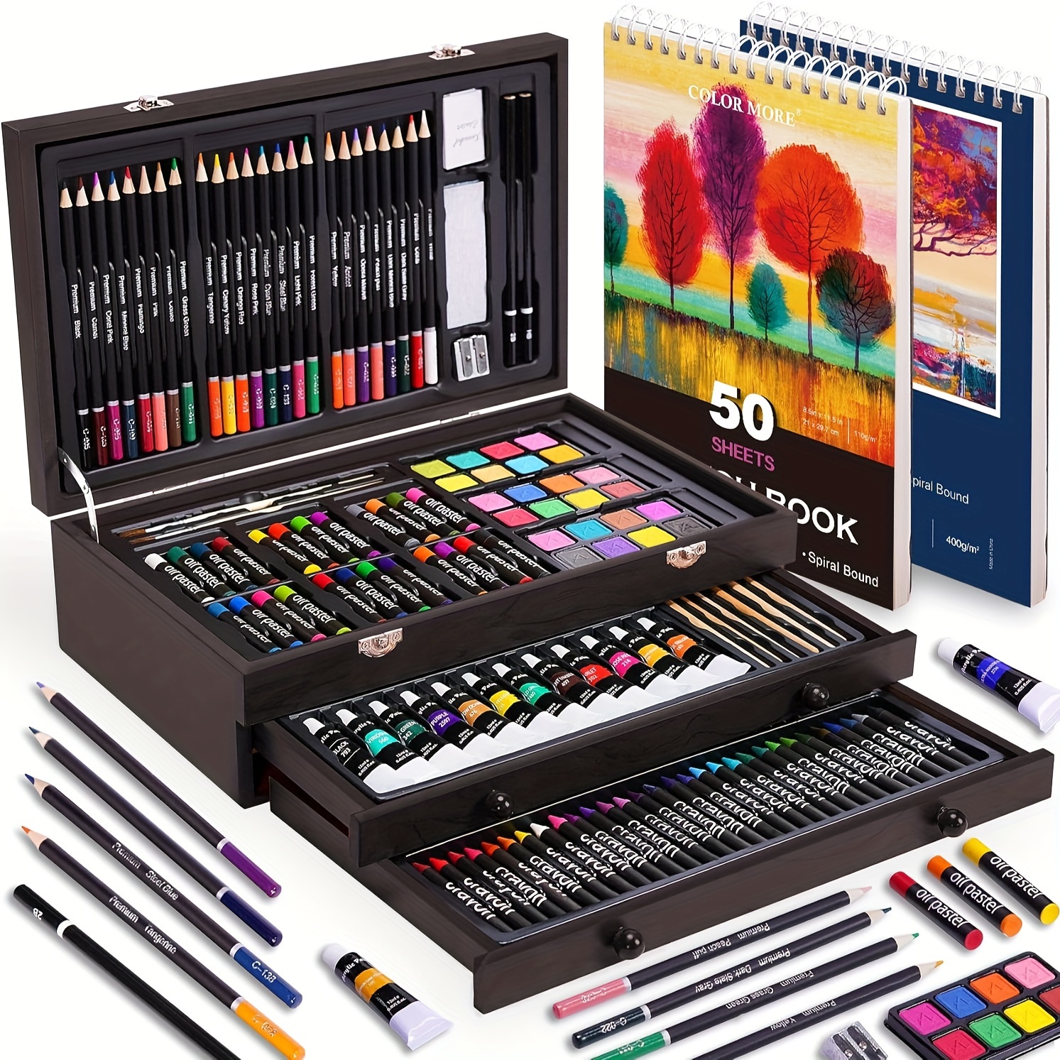 175pcs Deluxe Art Set with 2 Drawing Pads, Crayons, Acrylic Paints, Colored Pencils Set In Wooden Case, Professional Art Kit, Paint Supplies, Gift, Christmas & Halloween, Back to School, Art Kit, Art Tools, Creative Projects, Stylish Art Supplies 10 175pcs Deluxe Art Set with 2 Drawing Pads, Crayons, Acrylic Paints, Colored Pencils Set In Wooden Case, Professional Art Kit, Paint Supplies, Gift, Christmas & Halloween, Back to School, Art Kit, Art Tools, Creative Projects, Stylish Art Supplies - Image 10