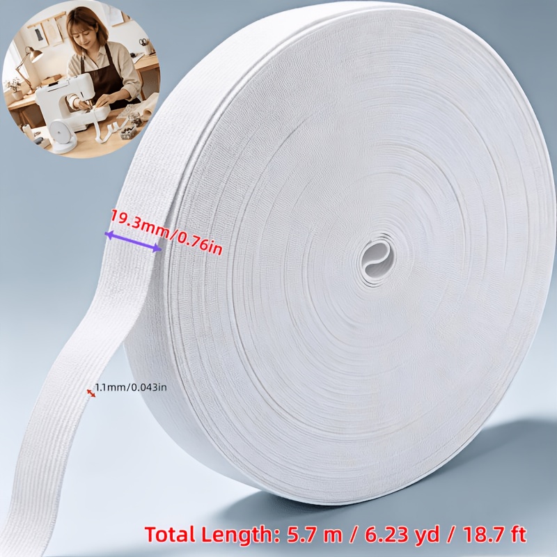 TEMU 1 Roll 3/4 Inch Wide White Knit Elastic Band - Double-sided High Stretch Suitable For Waistbands, Skirts, Pants, Diy Crafts | Flexible Sewing