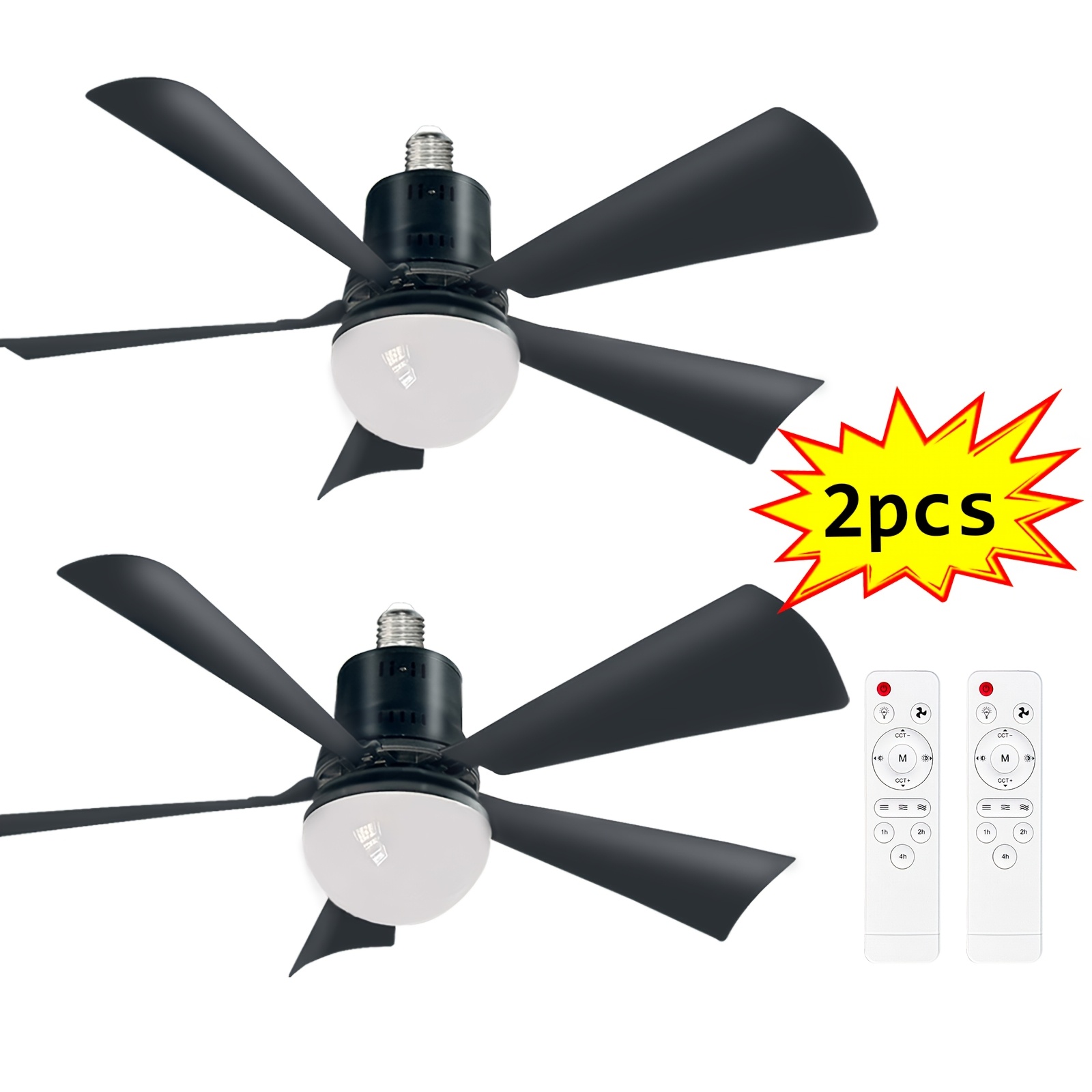 TEMU 2pcs Ceiling Fan Light With Remote Control | 20.5in Base, Dimmable 1000lm 3000-6500k Led Light, 3 Colors, Perfect For Wall Fan Ventilation,