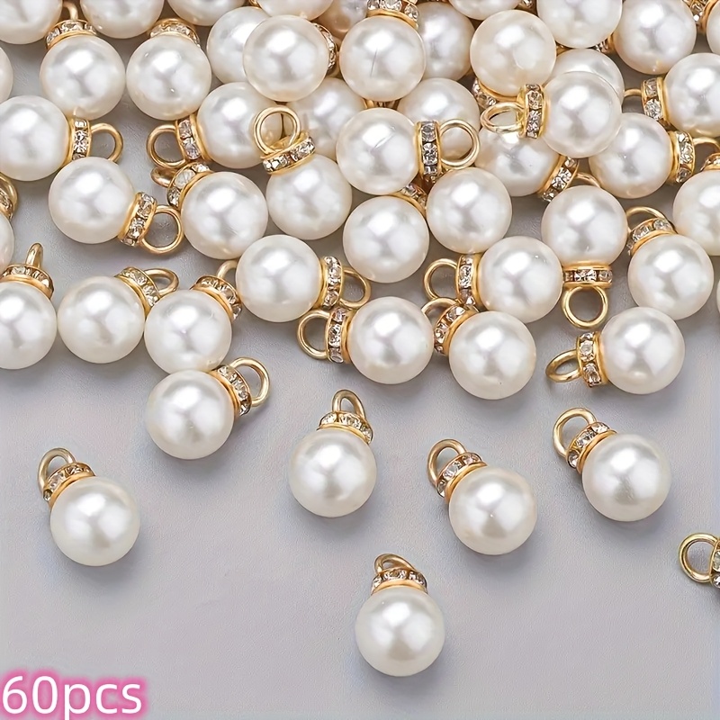 E-shop 60er/20er Set Elegante 12mm Weiße Glänzende Acryl-Anhänger mit Strassverzierungen - Runde Lose Perlenanhänger für DIY Hängeohrringe, Ketten,