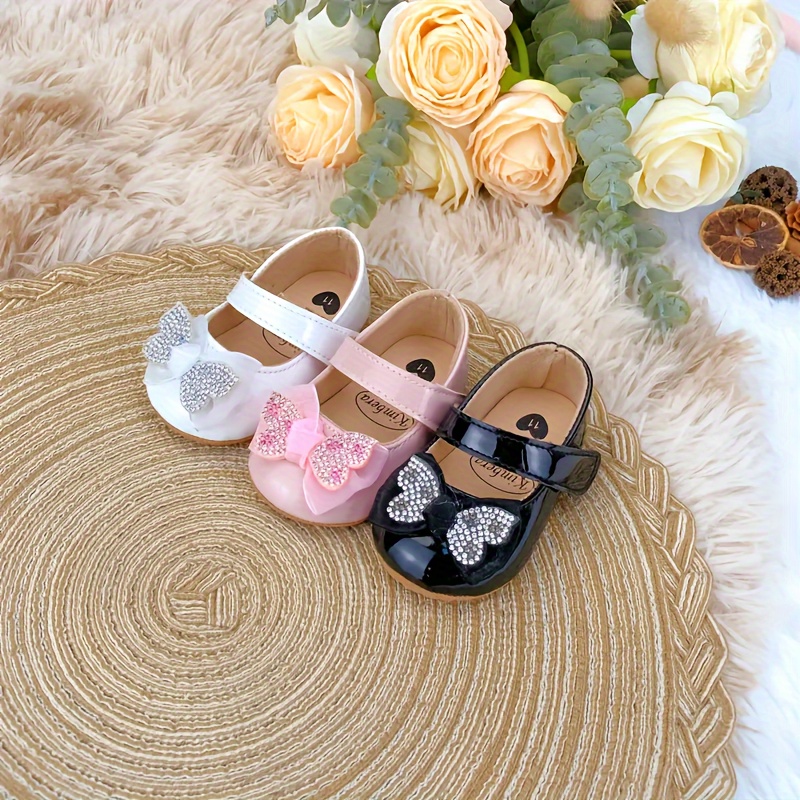 

Casual Cute Rhinestone Bowknot Decor Jane Shoes For Baby Girls, Lightweight Non-slip Walking Shoes For Spring And Autumn