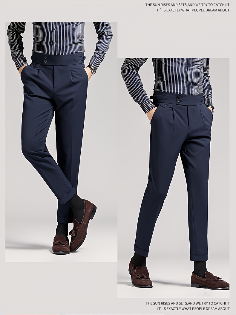 mens solid cropped business slacks versatile draping trousers for spring and fall light business style details 3