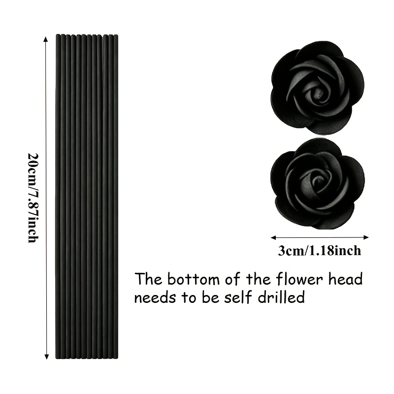 TEMU 40pcs Diffuser Sticks And Black Artificial Rose Flowers Set, Including 20pcs Reeds And 20pcs Black Faux Roses, Diffuser, Scented Sticks, Home