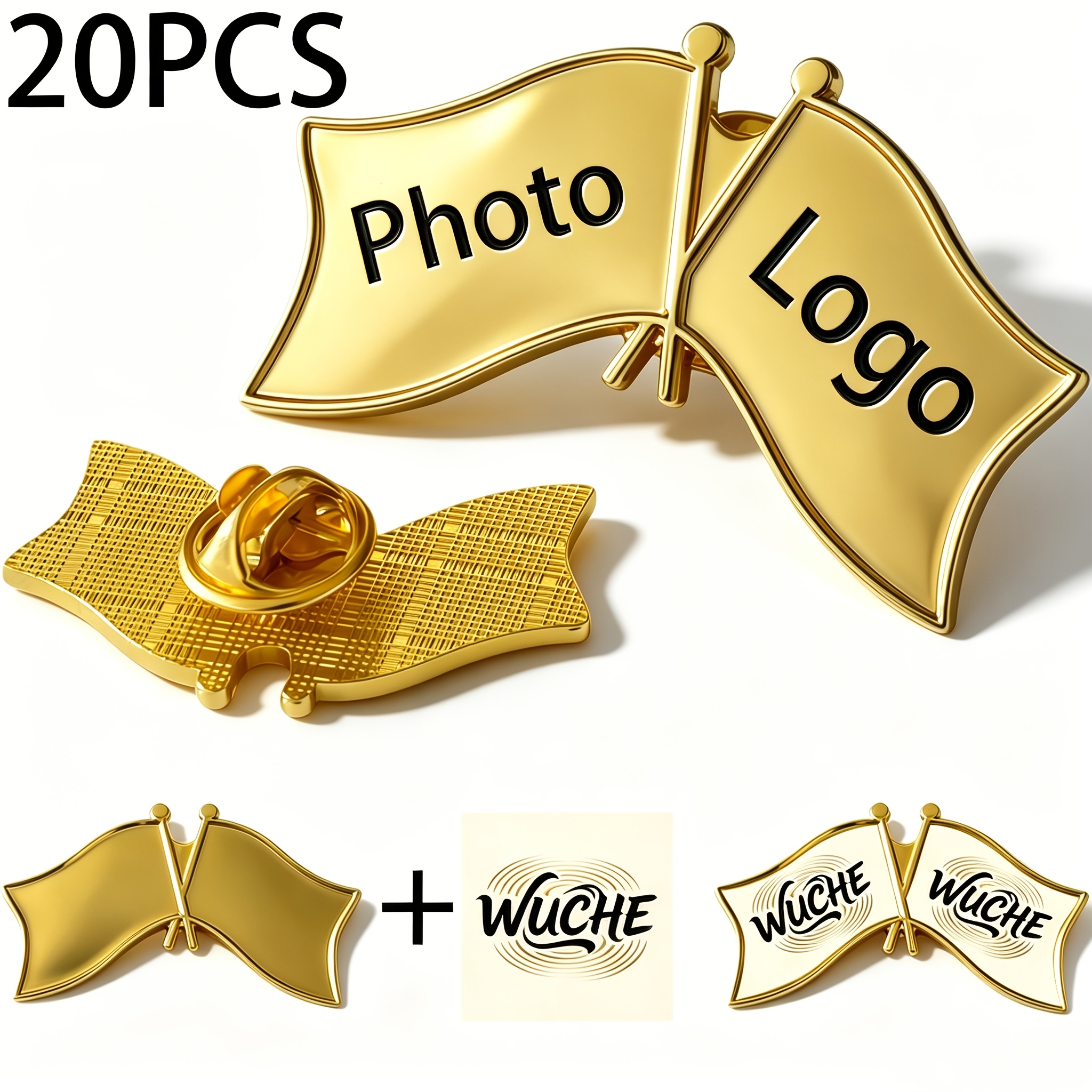 TEMU Custom Set Of 20 Double-sided Flag Brooches, Flag Brooches With Heat Transfer Custom Photo Badges, Personalized Unisex Gift Craft