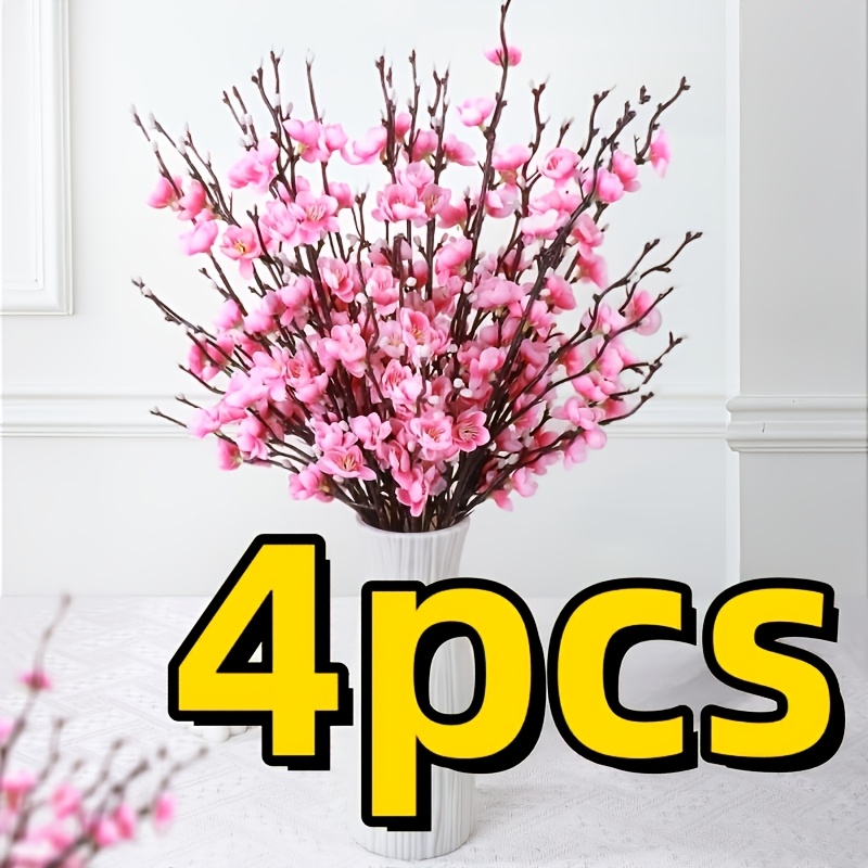 4pcs Plum Artificial Flowers, Faux Long Stem Plum Flowers For Diy Wedding Decorations, Home Decor, Party Decorations, Room Decor, Perfect For Festive And Seasonal Events, Floral Arrangements