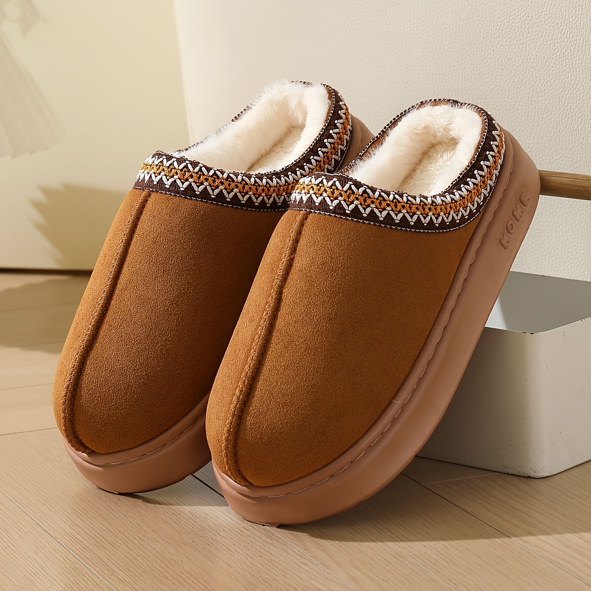 

Unisex Vintage Style Winter Slippers 2024, Solid Color, Warm Plush Lined, Non-slip Sole, Indoor/outdoor, Slip-on, Round Toe, Eva Sole, Fabric Upper/inner/insole - Cozy Couples' Slippers