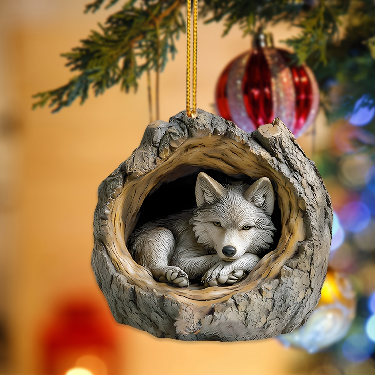 

2d Flat , Wolf In Acrylic Ornament - 3.14x3.04" , Tearable Film Design, Home & Holiday Decoration, Best For Christmas, Thanksgiving