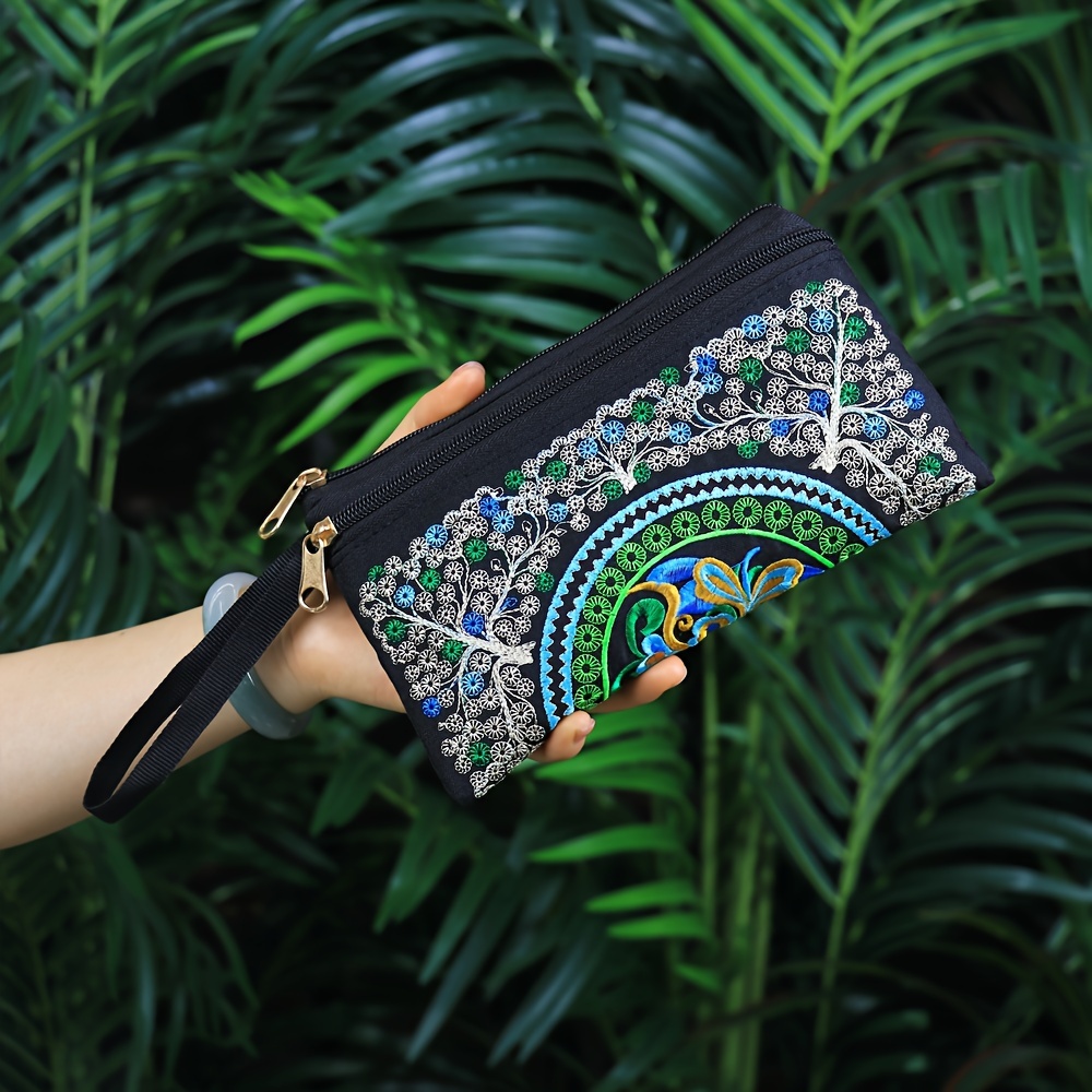 

Yizhixiu Vibrant Dual-sided Floral Embroidery Clutch - Lightweight Polyester Handbag With Dual Zipper, Wrist Strap | Ideal For Travel & Daily Use