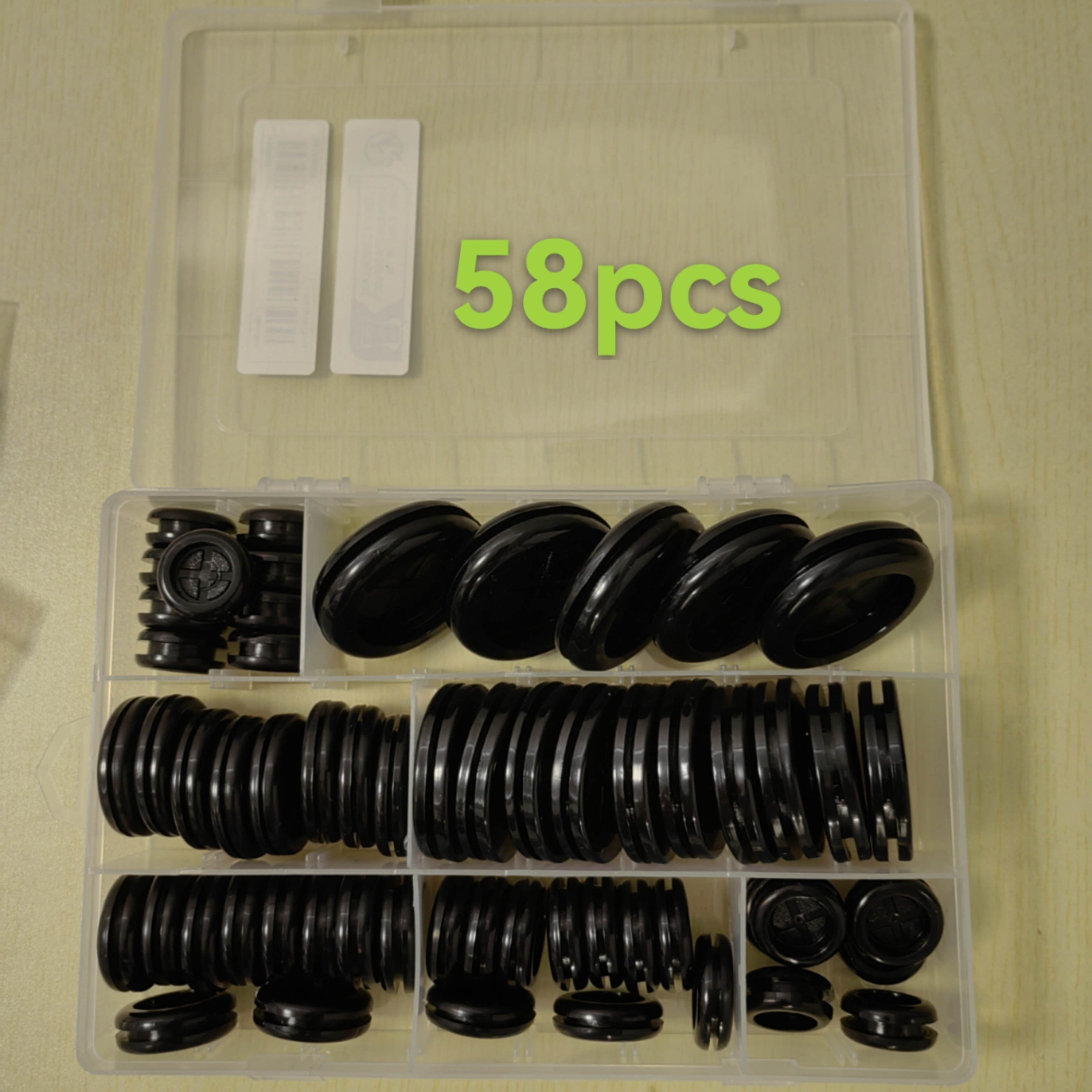 

58-piece Rubber Grommet Assortment Set - Round Wiring Grommets For Automotive And Electrical Applications, Multiple Sizes, Durable Rubber Material, Cable Management And Protection Kit