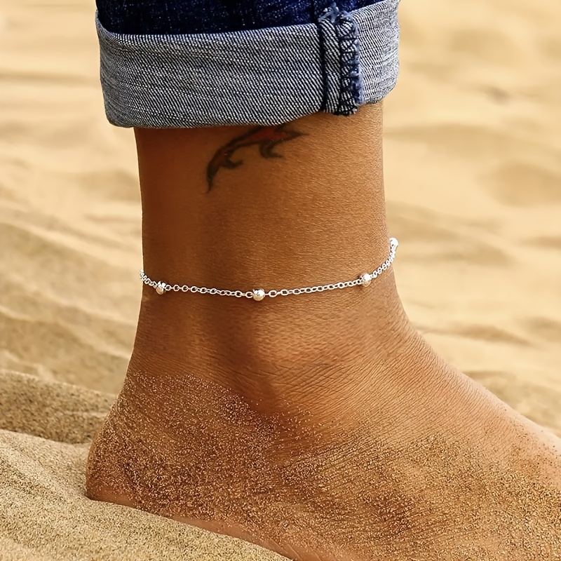 European And American Cross-border Fashion Versatile Single-layer Beaded Chain Anklet For Women, Summer Beach Foot Jewelry
