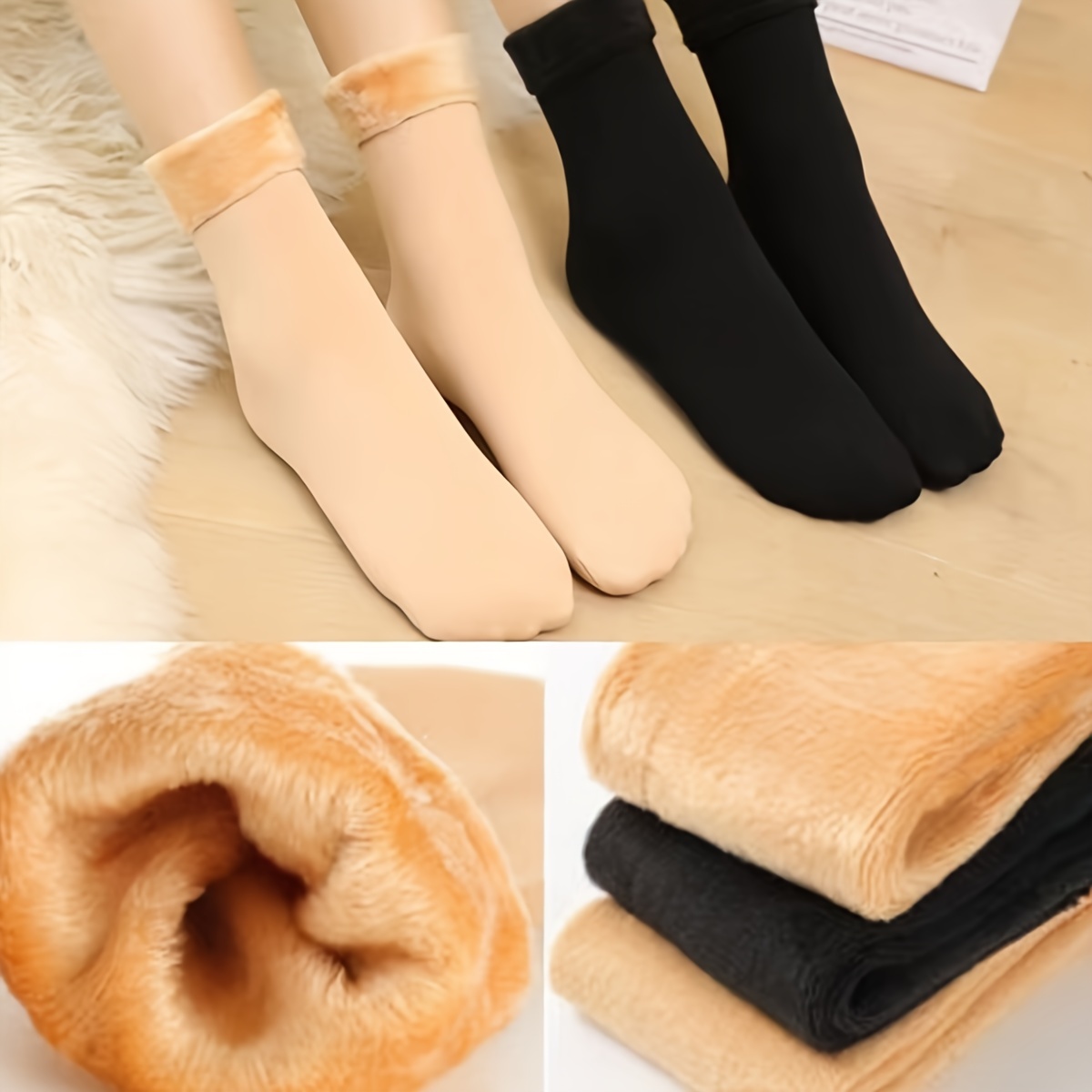 Solid Thick Warm Snow Socks, Warm Plush Lined Mid-calf Floor Socks For Fall & Winter, Women's Stockings & Hosiery For Winter
