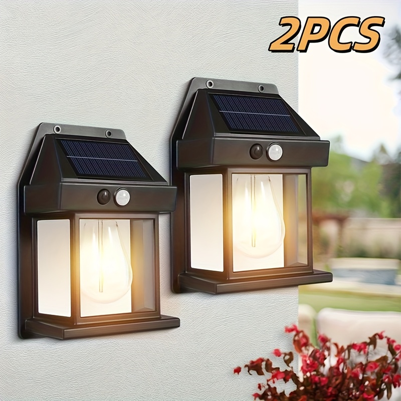TEMU 2pcs Outdoor Solar Wall Light With Motion Sensor Smart Light, Ip65, , Solar Light For Patio, Outdoor, Porch, Deck, Garage, Street, Emergency Use