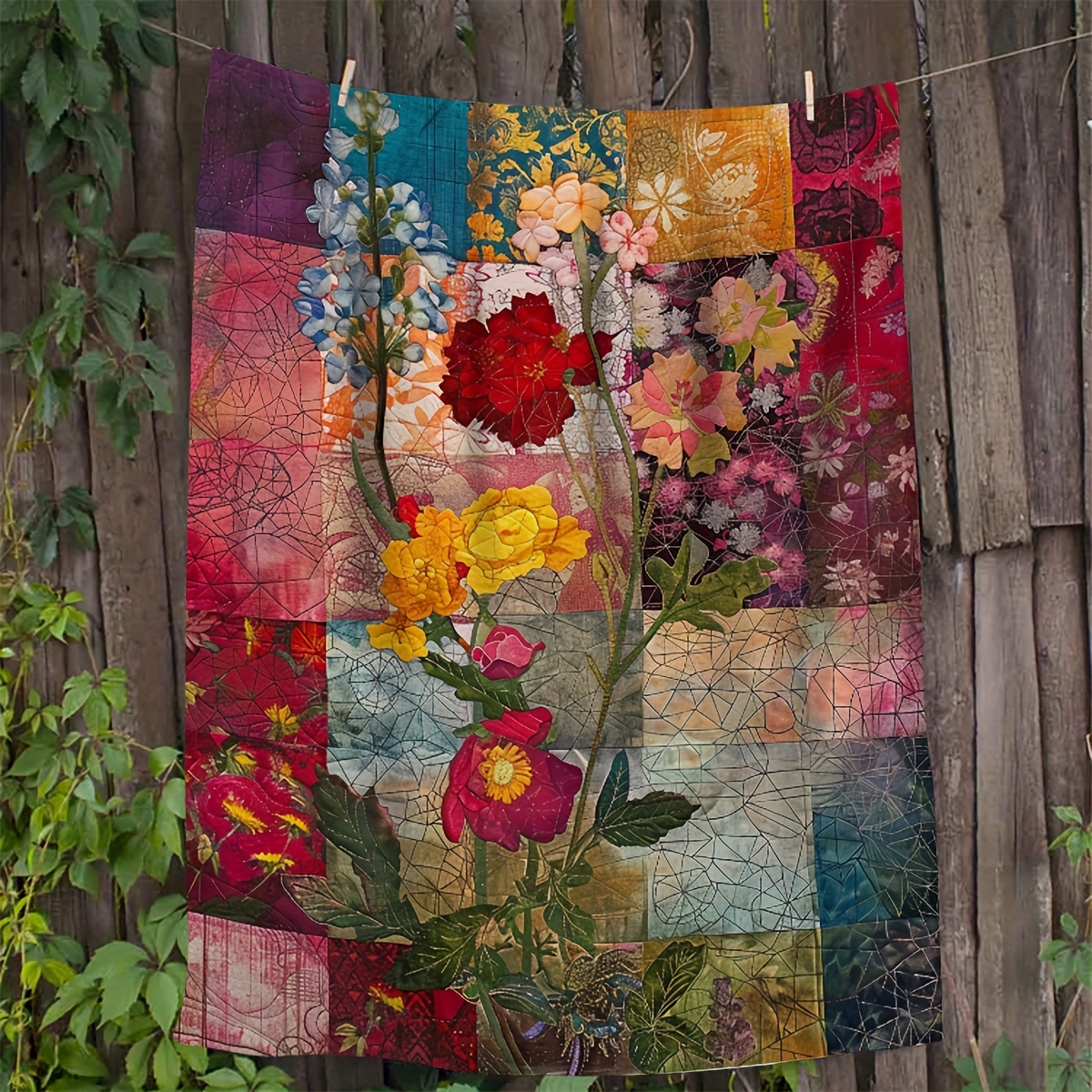 

1pc Floral Patchwork Soft Fleece Blanket For Daughter, Rustic Cabin Style Flannel Throw Blanket, Cozy Gift Blanket