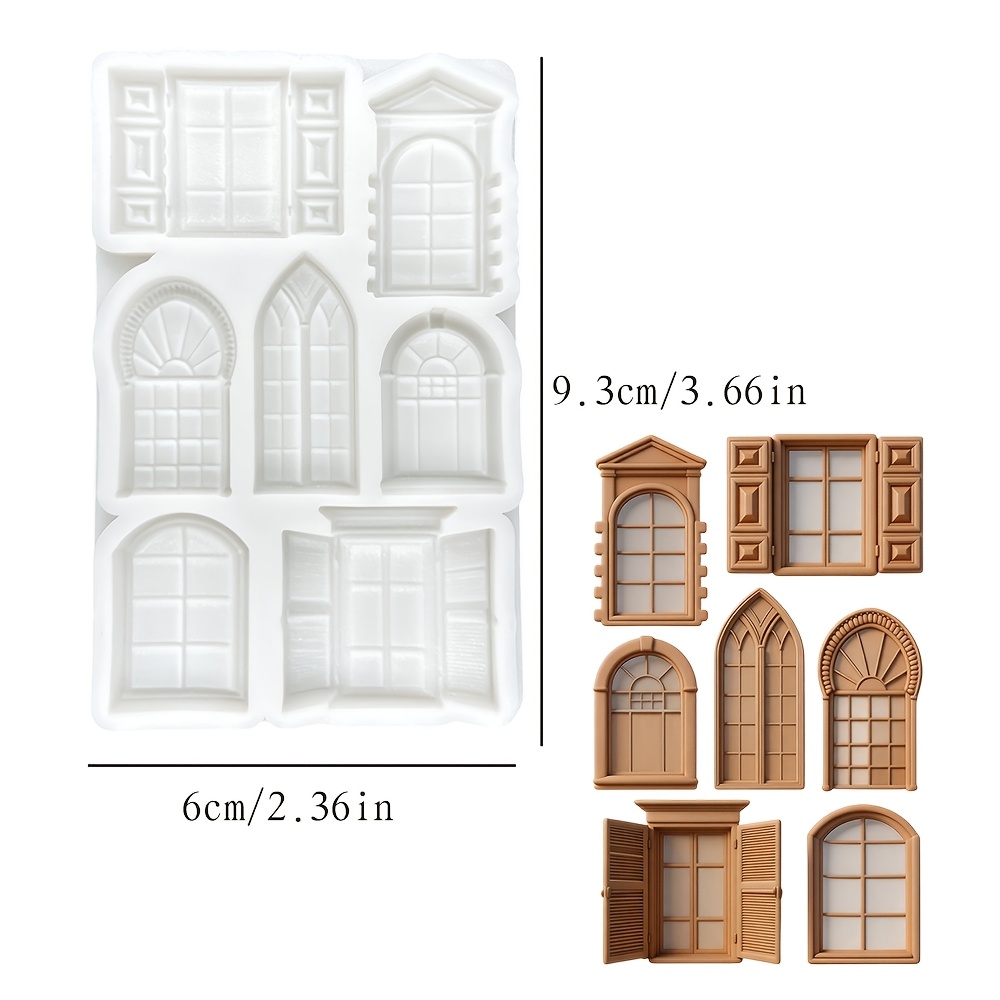 TEMU Stampo in silicone a 7 cavit� a forma di finestra retr簷 europea, , cornice per finestra di cottage, fondant, cioccolato, castello, decorazione
